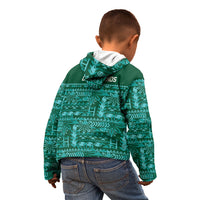 Cook Islands Island Floral Kid Hoodie Teal Traditional Kuki's Geometric Pattern LT9 - Polynesian Pride
