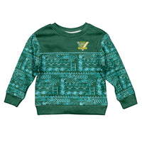 Cook Islands Island Floral Kid Ugly Christmas Sweater Teal Traditional Kuki's Geometric Pattern LT9 Kid Teal - Polynesian Pride