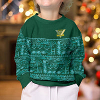 Cook Islands Island Floral Kid Ugly Christmas Sweater Teal Traditional Kuki's Geometric Pattern LT9 - Polynesian Pride