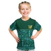 Cook Islands Island Floral Kid T Shirt Teal Traditional Kuki's Geometric Pattern LT9 Teal - Polynesian Pride