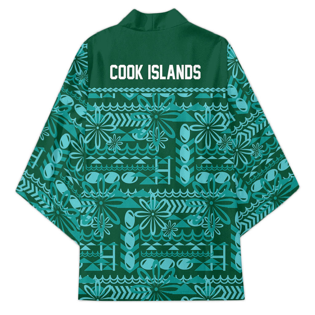 Cook Islands Island Floral Kimono Teal Traditional Kuki's Geometric Pattern