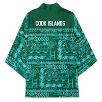 Cook Islands Island Floral Kimono Teal Traditional Kuki's Geometric Pattern