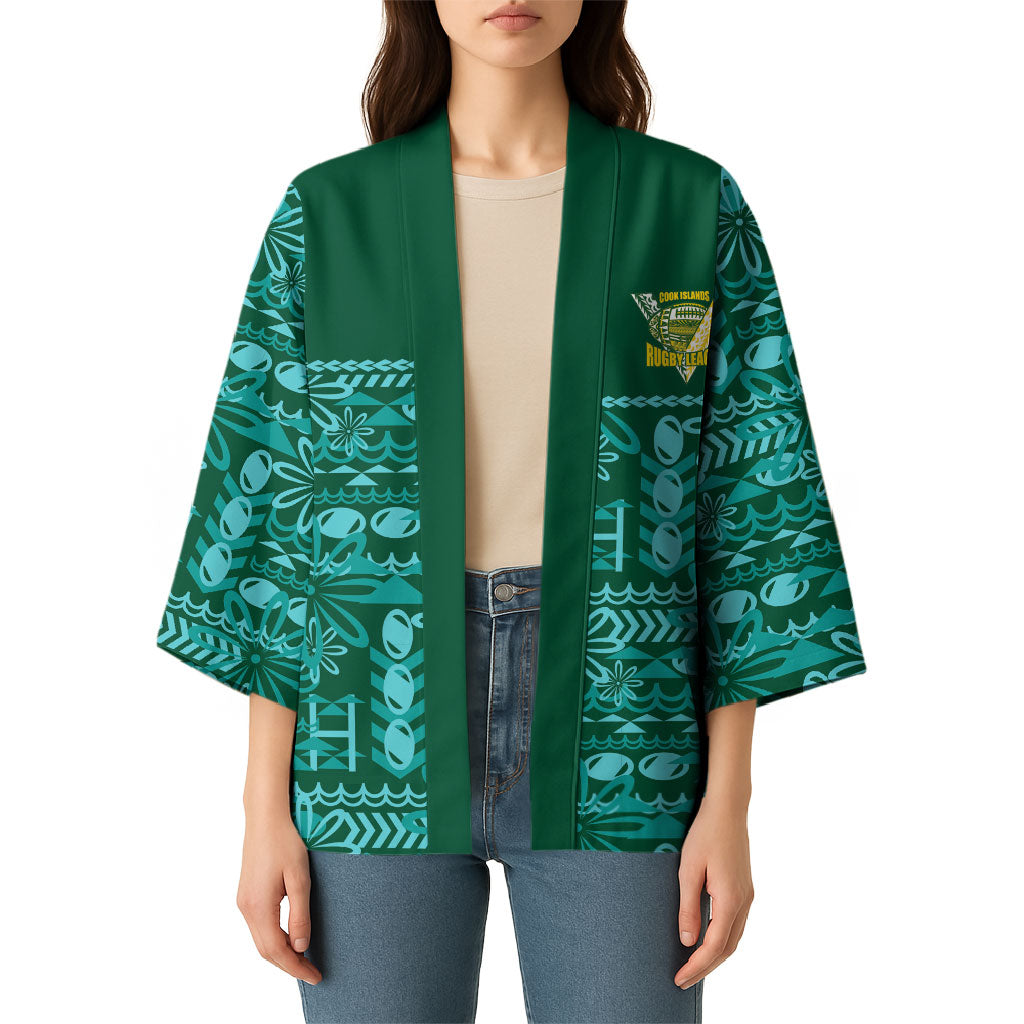 Cook Islands Island Floral Kimono Teal Traditional Kuki's Geometric Pattern
