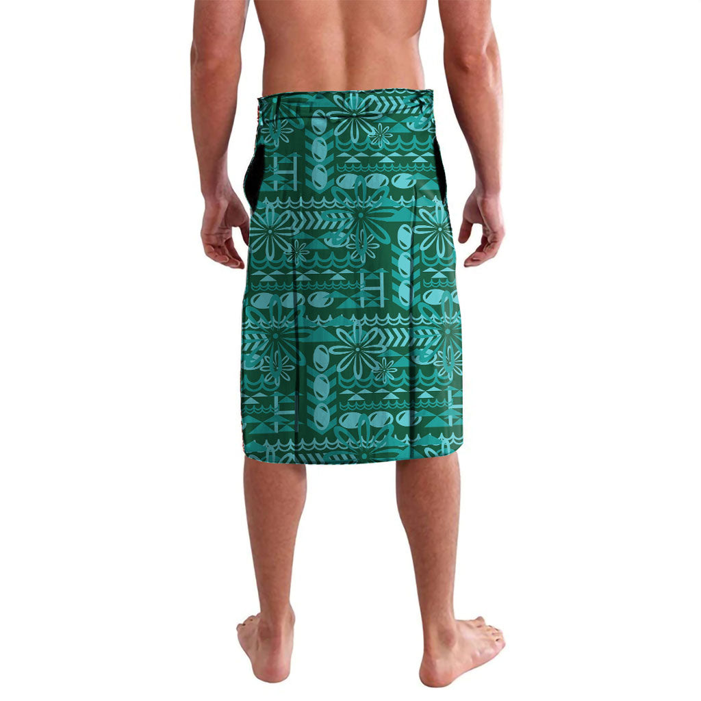 Cook Islands Island Floral Lavalava Teal Traditional Kuki's Geometric Pattern LT9 - Polynesian Pride