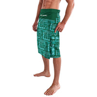 Cook Islands Island Floral Lavalava Teal Traditional Kuki's Geometric Pattern LT9 - Polynesian Pride