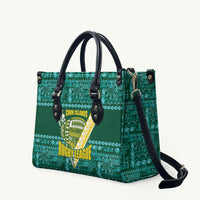 Cook Islands Island Floral Leather Bag Teal Traditional Kuki's Geometric Pattern LT9 Teal - Polynesian Pride