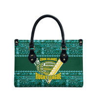 Cook Islands Island Floral Leather Bag Teal Traditional Kuki's Geometric Pattern LT9 - Polynesian Pride