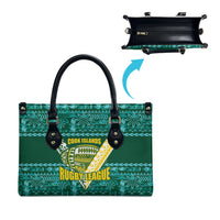 Cook Islands Island Floral Leather Bag Teal Traditional Kuki's Geometric Pattern LT9 - Polynesian Pride
