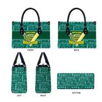 Cook Islands Island Floral Leather Bag Teal Traditional Kuki's Geometric Pattern LT9 - Polynesian Pride