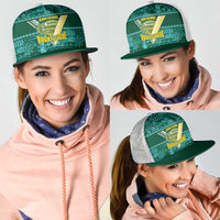 Cook Islands Island Floral Mesh Trucker Cap Teal Traditional Kuki's Geometric Pattern