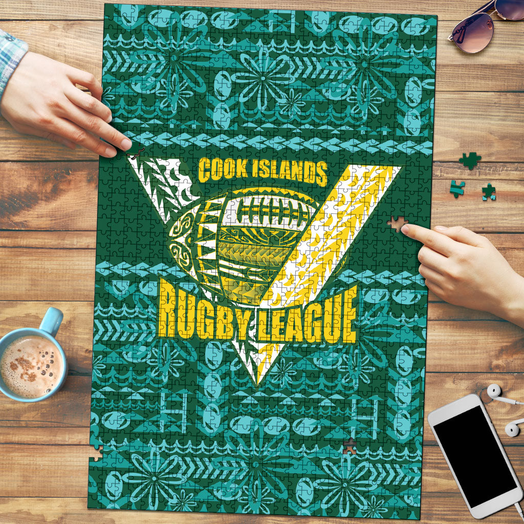 Cook Islands Island Floral Puzzle Teal Traditional Kuki's Geometric Pattern