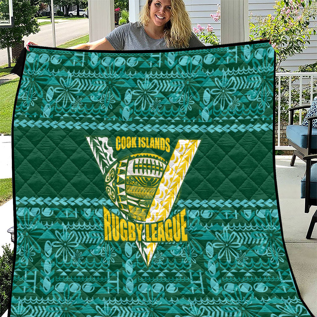 Cook Islands Island Floral Quilt Teal Traditional Kuki's Geometric Pattern LT9 Teal - Polynesian Pride