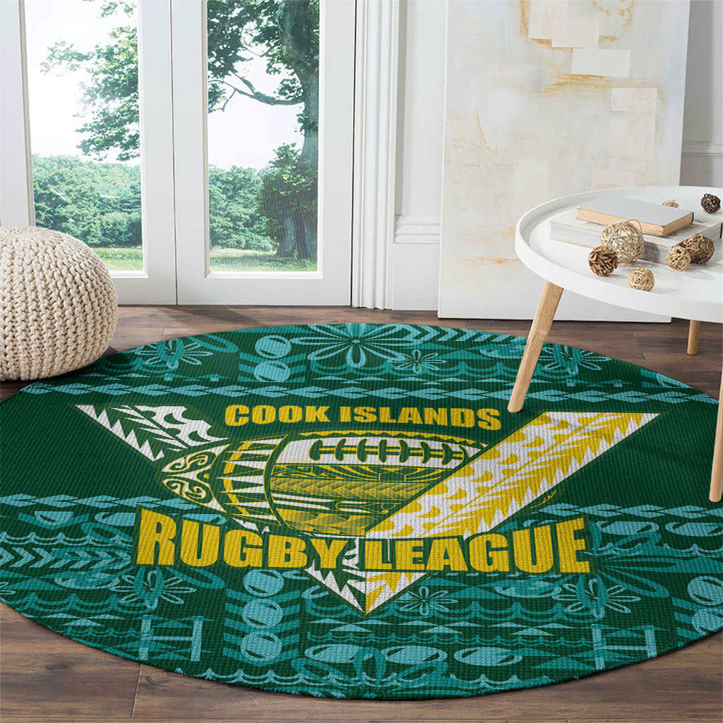 Cook Islands Island Floral Round Carpet Teal Traditional Kuki's Geometric Pattern LT9 - Polynesian Pride