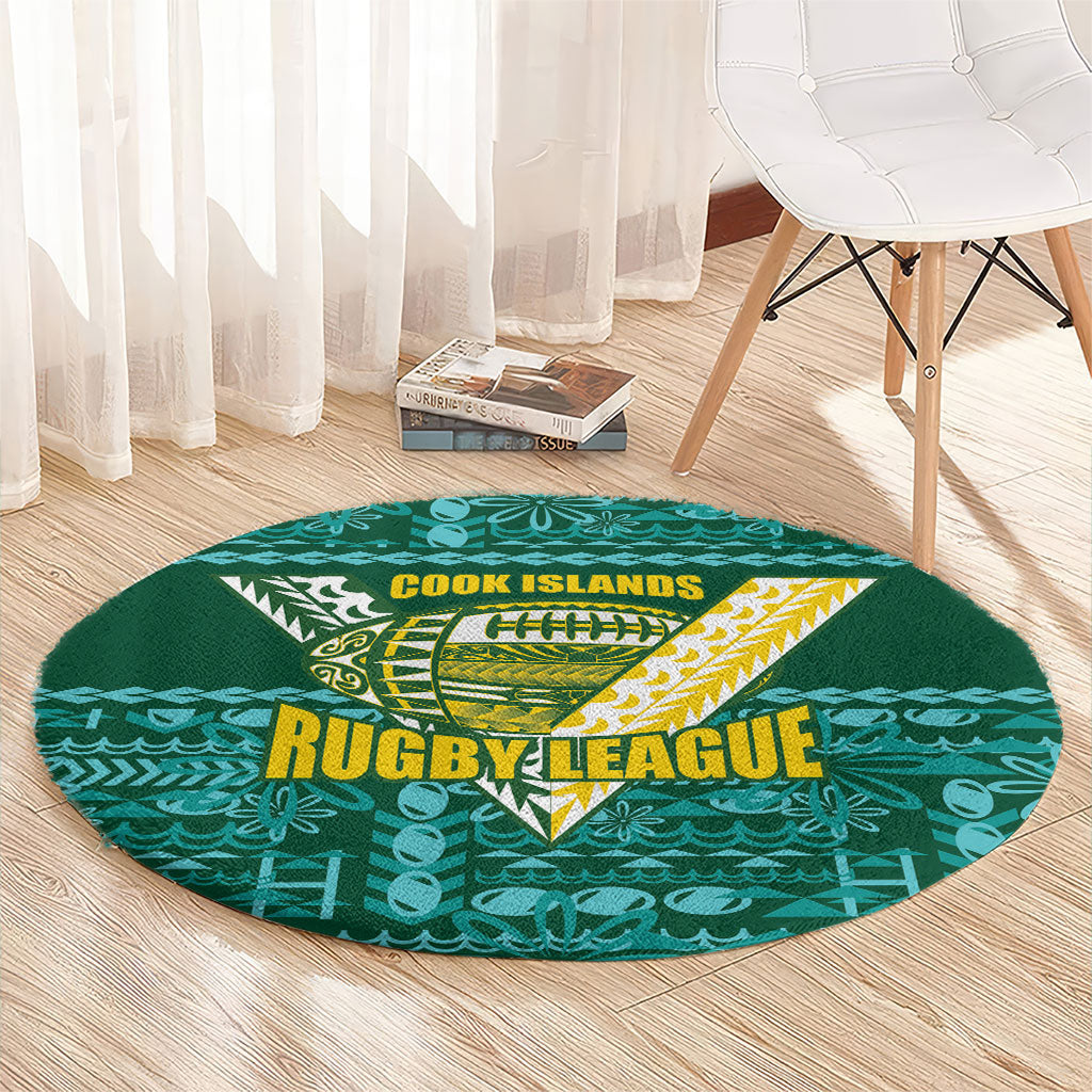 Cook Islands Island Floral Round Carpet Teal Traditional Kuki's Geometric Pattern LT9 - Polynesian Pride