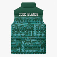 Cook Islands Island Floral Sleeveless Puffer Jacket Teal Traditional Kuki's Geometric Pattern