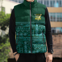 Cook Islands Island Floral Sleeveless Puffer Jacket Teal Traditional Kuki's Geometric Pattern