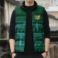 Cook Islands Island Floral Sleeveless Puffer Jacket Teal Traditional Kuki's Geometric Pattern