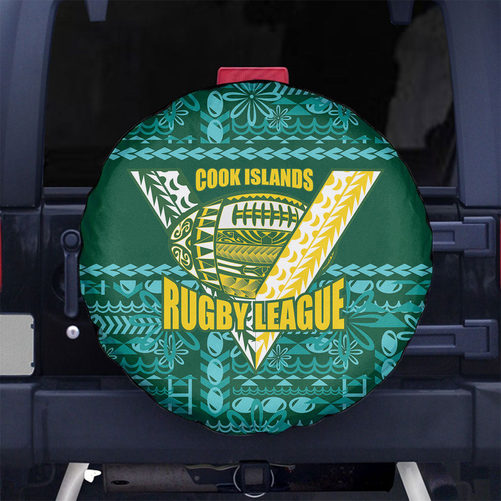 Cook Islands Island Floral Spare Tire Cover Teal Traditional Kuki's Geometric Pattern LT9 No hole Teal - Polynesian Pride