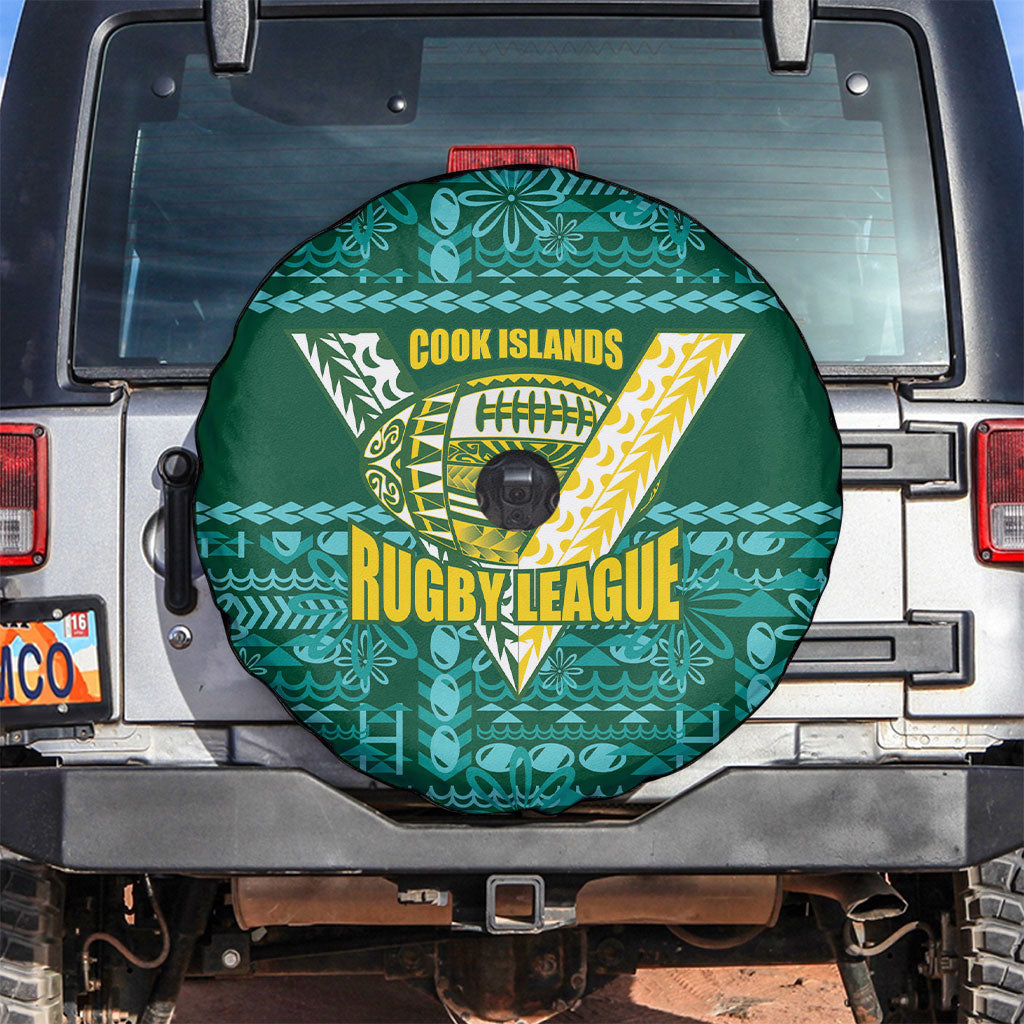 Cook Islands Island Floral Spare Tire Cover Teal Traditional Kuki's Geometric Pattern LT9 Teal - Polynesian Pride