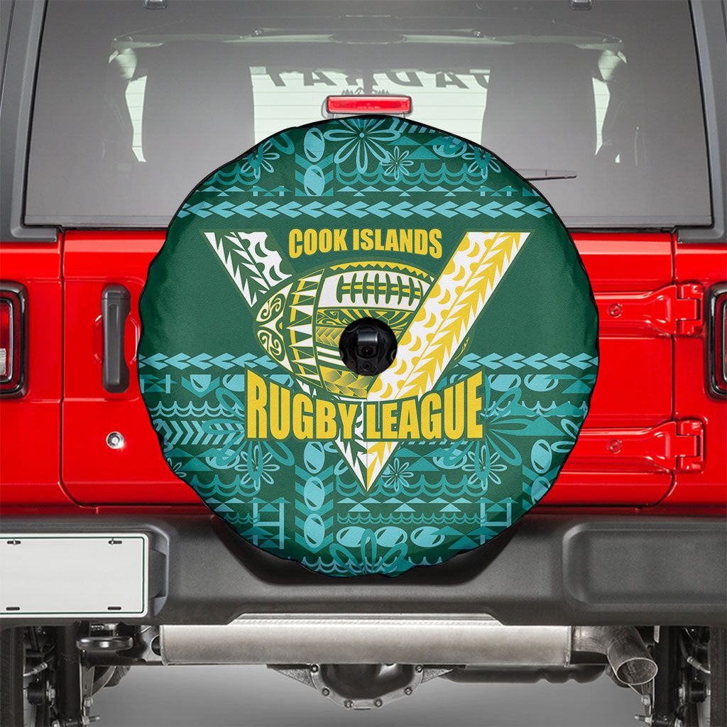 Cook Islands Island Floral Spare Tire Cover Teal Traditional Kuki's Geometric Pattern LT9 - Polynesian Pride