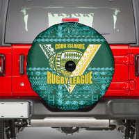 Cook Islands Island Floral Spare Tire Cover Teal Traditional Kuki's Geometric Pattern LT9 - Polynesian Pride