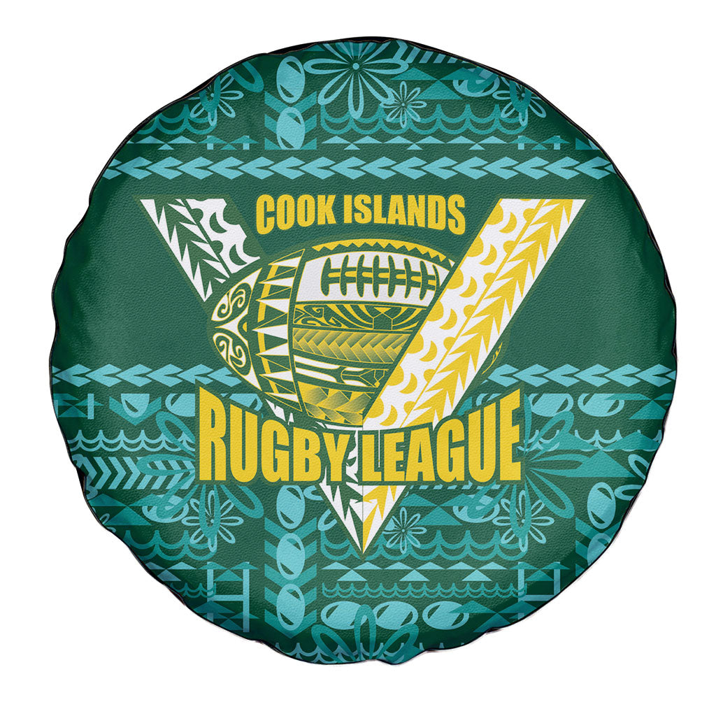 Cook Islands Island Floral Spare Tire Cover Teal Traditional Kuki's Geometric Pattern LT9 - Polynesian Pride