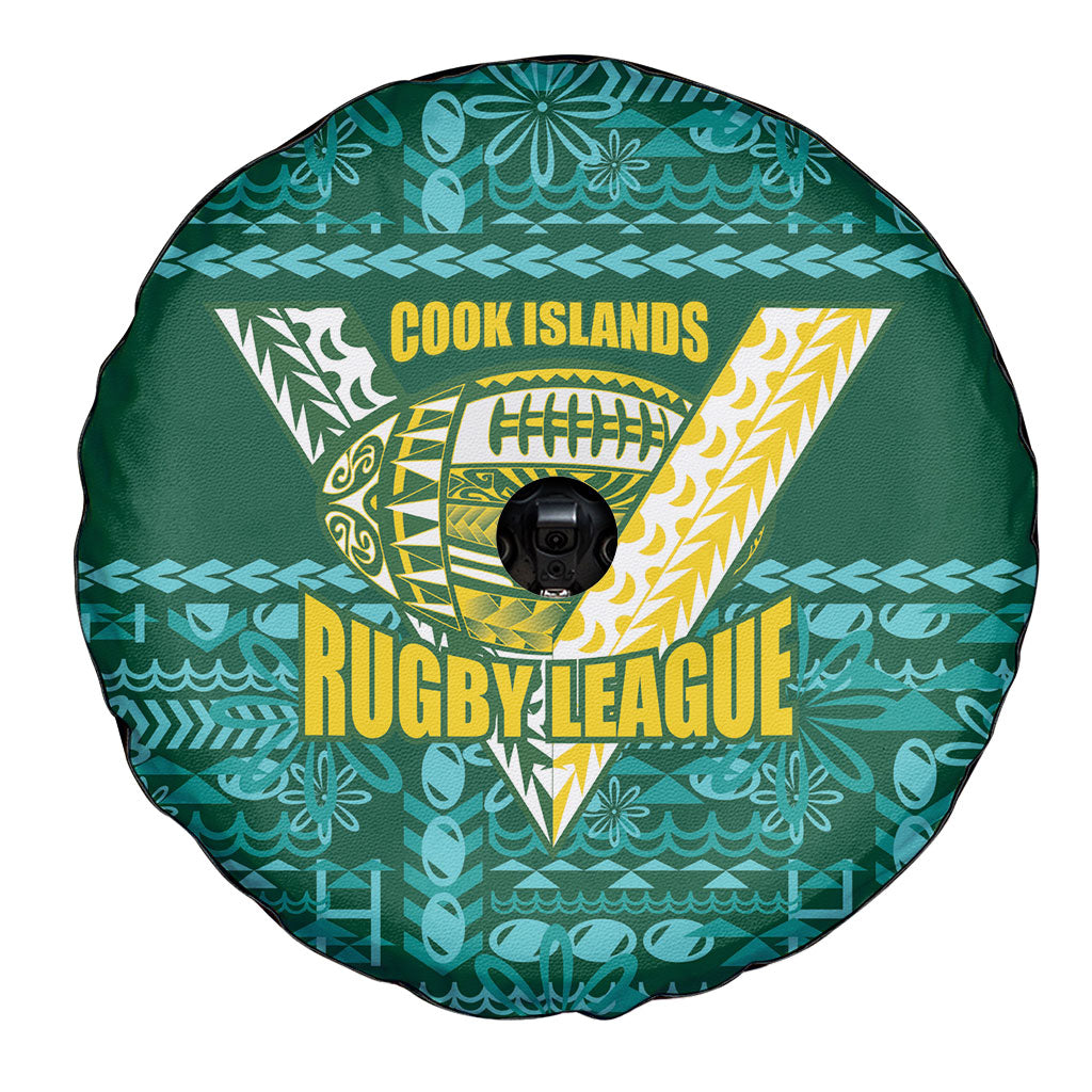 Cook Islands Island Floral Spare Tire Cover Teal Traditional Kuki's Geometric Pattern LT9 - Polynesian Pride