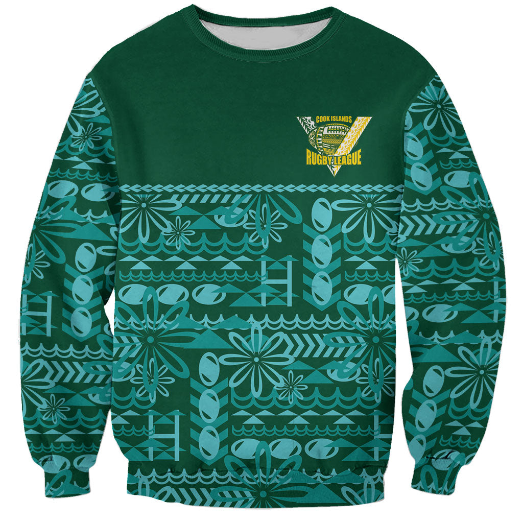 Cook Islands Island Floral Sweatshirt Teal Traditional Kuki's Geometric Pattern LT9 Unisex Teal - Polynesian Pride