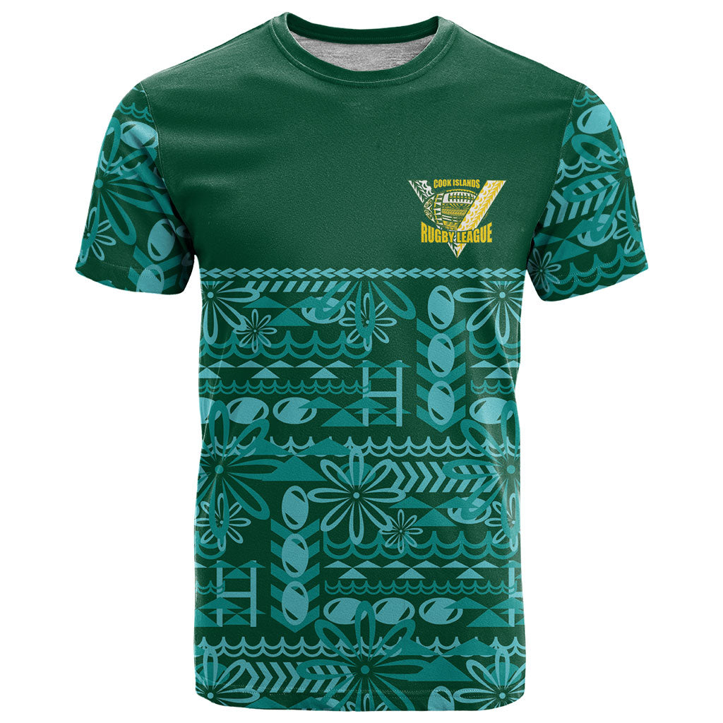 Cook Islands Island Floral T Shirt Teal Traditional Kuki's Geometric Pattern