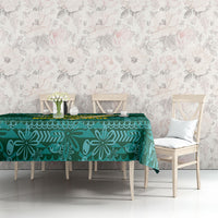 Cook Islands Island Floral Tablecloth Teal Traditional Kuki's Geometric Pattern