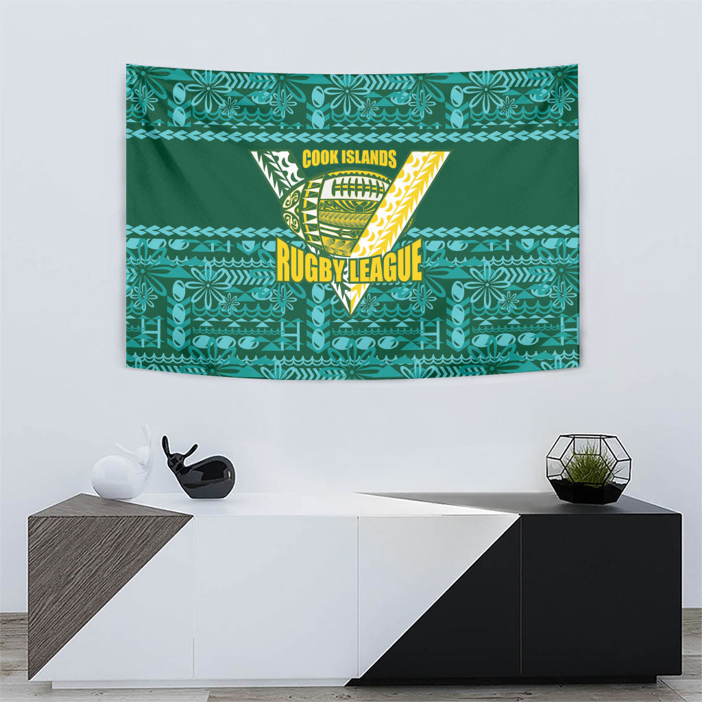 Cook Islands Island Floral Tapestry Teal Traditional Kuki's Geometric Pattern LT9 - Polynesian Pride