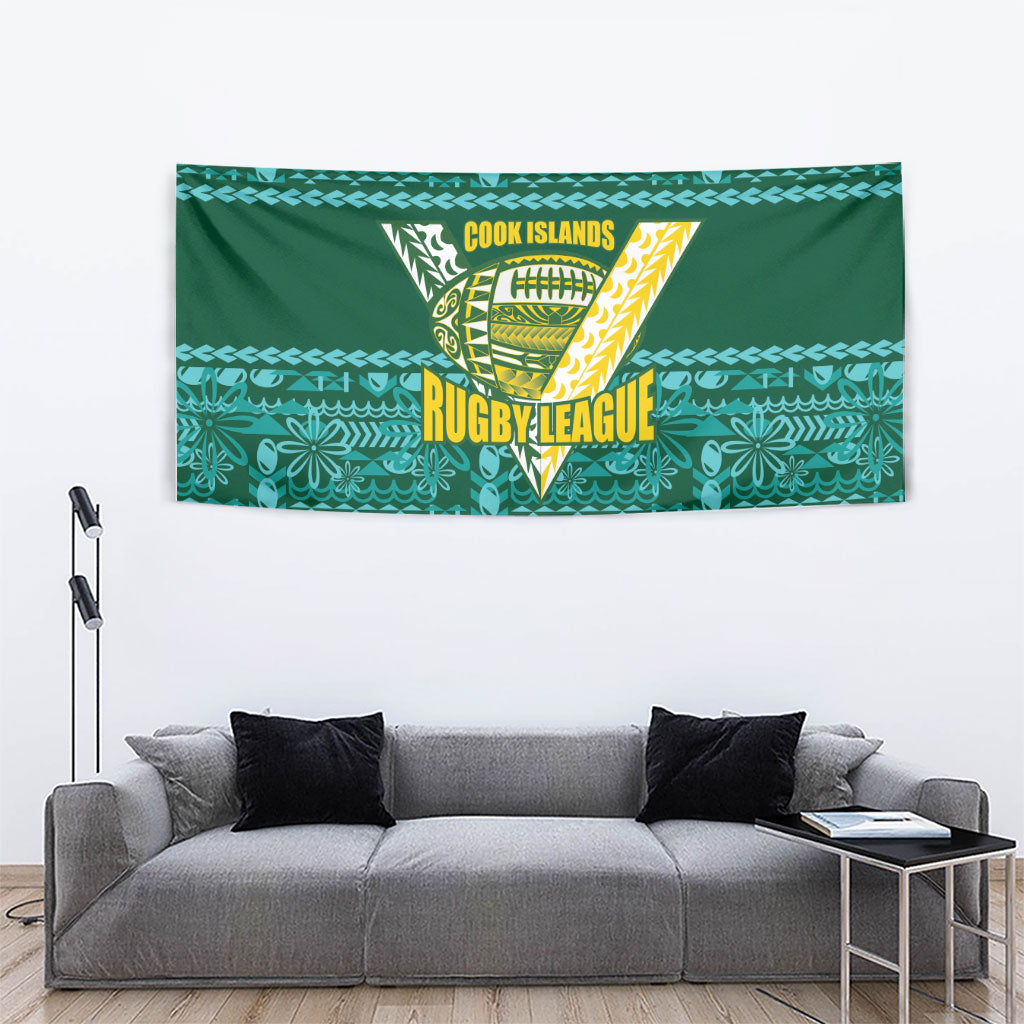 Cook Islands Island Floral Tapestry Teal Traditional Kuki's Geometric Pattern LT9 - Polynesian Pride