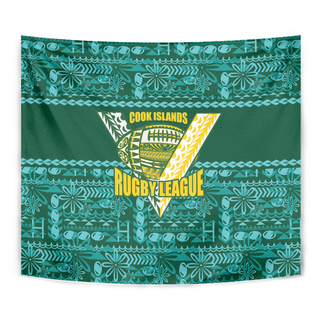 Cook Islands Island Floral Tapestry Teal Traditional Kuki's Geometric Pattern LT9 - Polynesian Pride