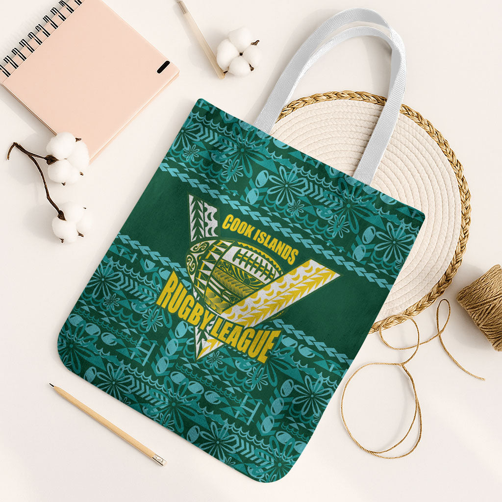Cook Islands Island Floral Tote Bag Teal Traditional Kuki's Geometric Pattern LT9 White Strap One Size Teal - Polynesian Pride