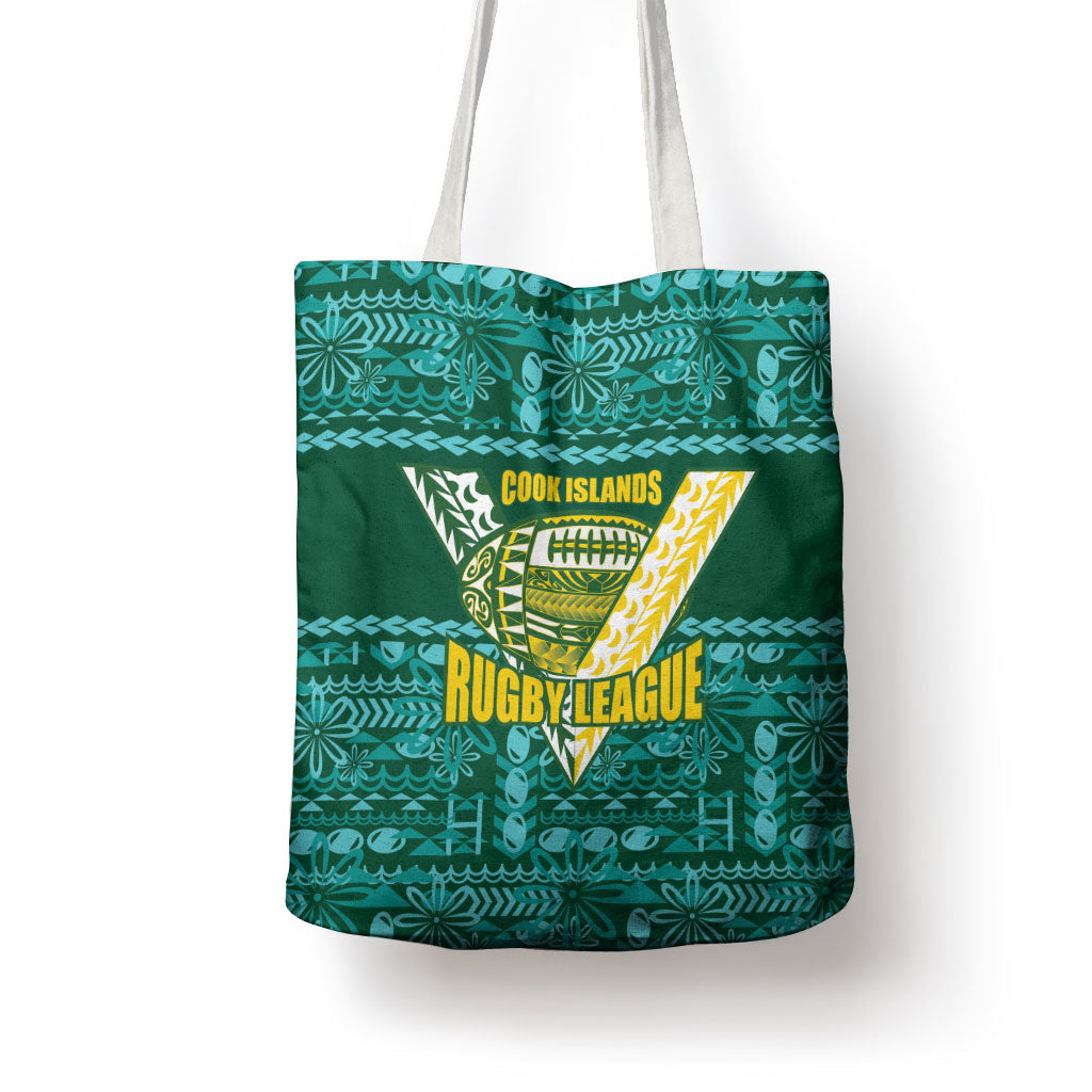 Cook Islands Island Floral Tote Bag Teal Traditional Kuki's Geometric Pattern LT9 - Polynesian Pride