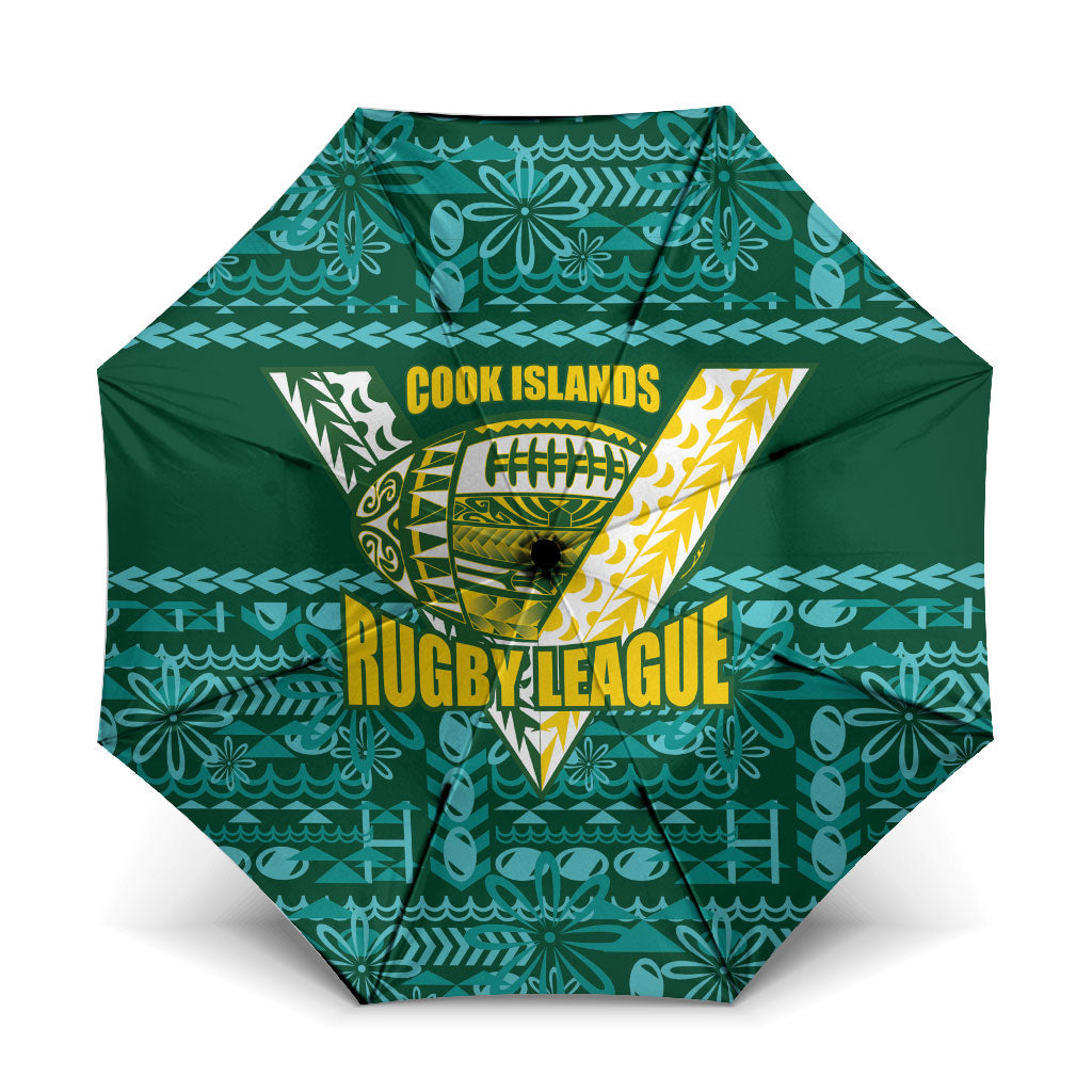Cook Islands Island Floral Umbrella Teal Traditional Kuki's Geometric Pattern LT9 One Size Folded 11.42 inch Opened Diameter 37.4 inch Teal - Polynesian Pride