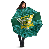 Cook Islands Island Floral Umbrella Teal Traditional Kuki's Geometric Pattern LT9 - Polynesian Pride