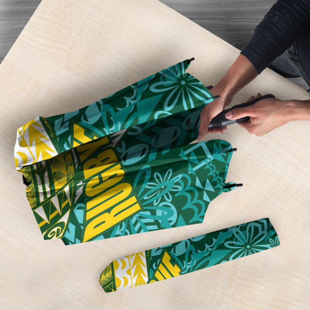 Cook Islands Island Floral Umbrella Teal Traditional Kuki's Geometric Pattern LT9 - Polynesian Pride