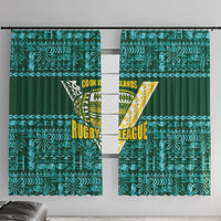 Cook Islands Island Floral Window Curtain Teal Traditional Kuki's Geometric Pattern