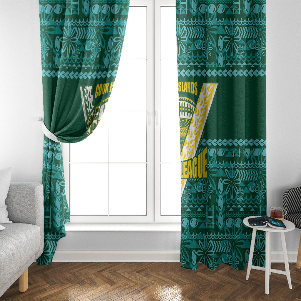 Cook Islands Island Floral Window Curtain Teal Traditional Kuki's Geometric Pattern
