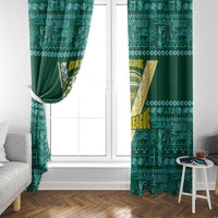 Cook Islands Island Floral Window Curtain Teal Traditional Kuki's Geometric Pattern