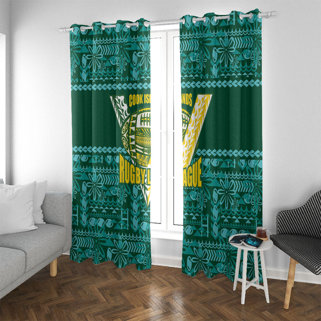 Cook Islands Island Floral Window Curtain Teal Traditional Kuki's Geometric Pattern