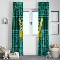 Cook Islands Island Floral Window Curtain Teal Traditional Kuki's Geometric Pattern