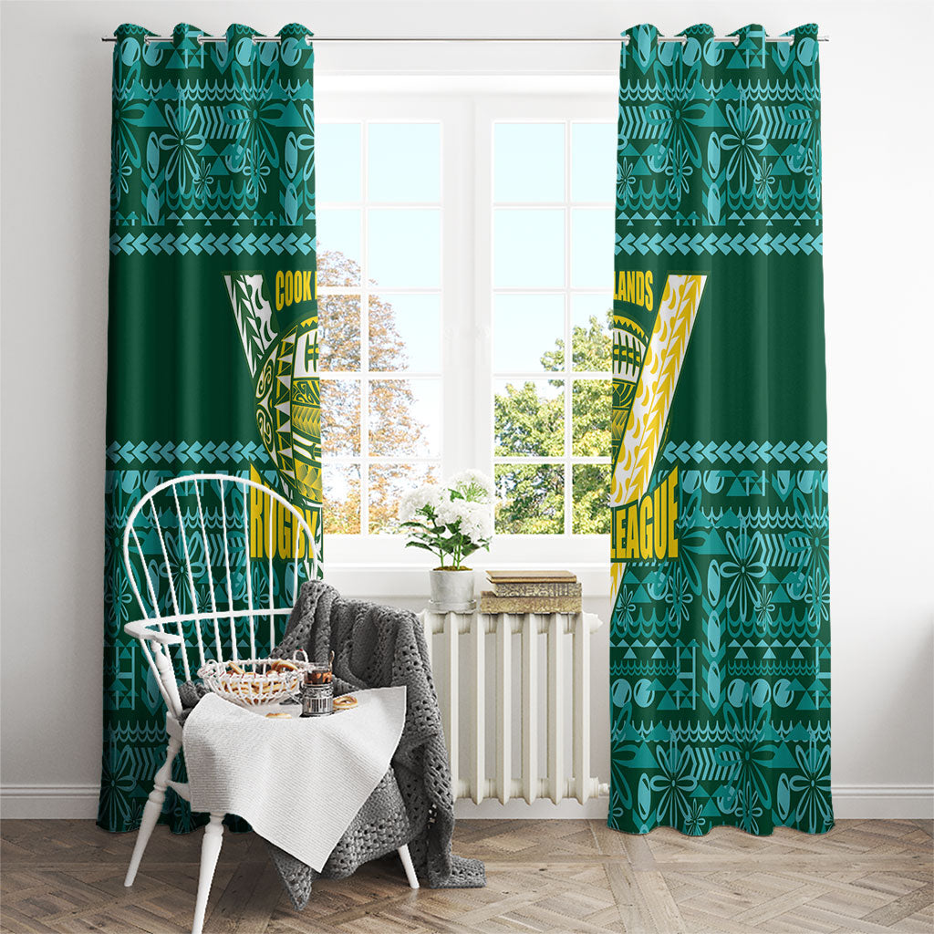 Cook Islands Island Floral Window Curtain Teal Traditional Kuki's Geometric Pattern