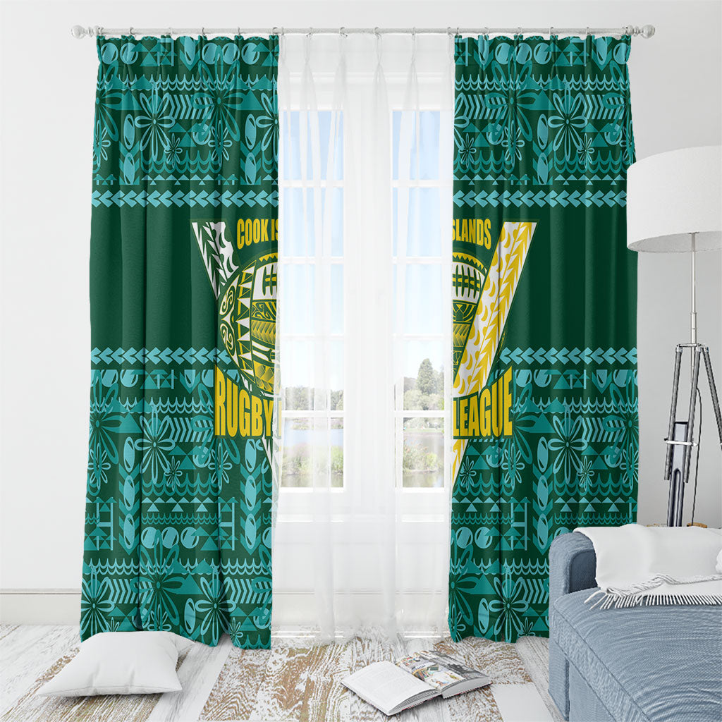 Cook Islands Island Floral Window Curtain Teal Traditional Kuki's Geometric Pattern