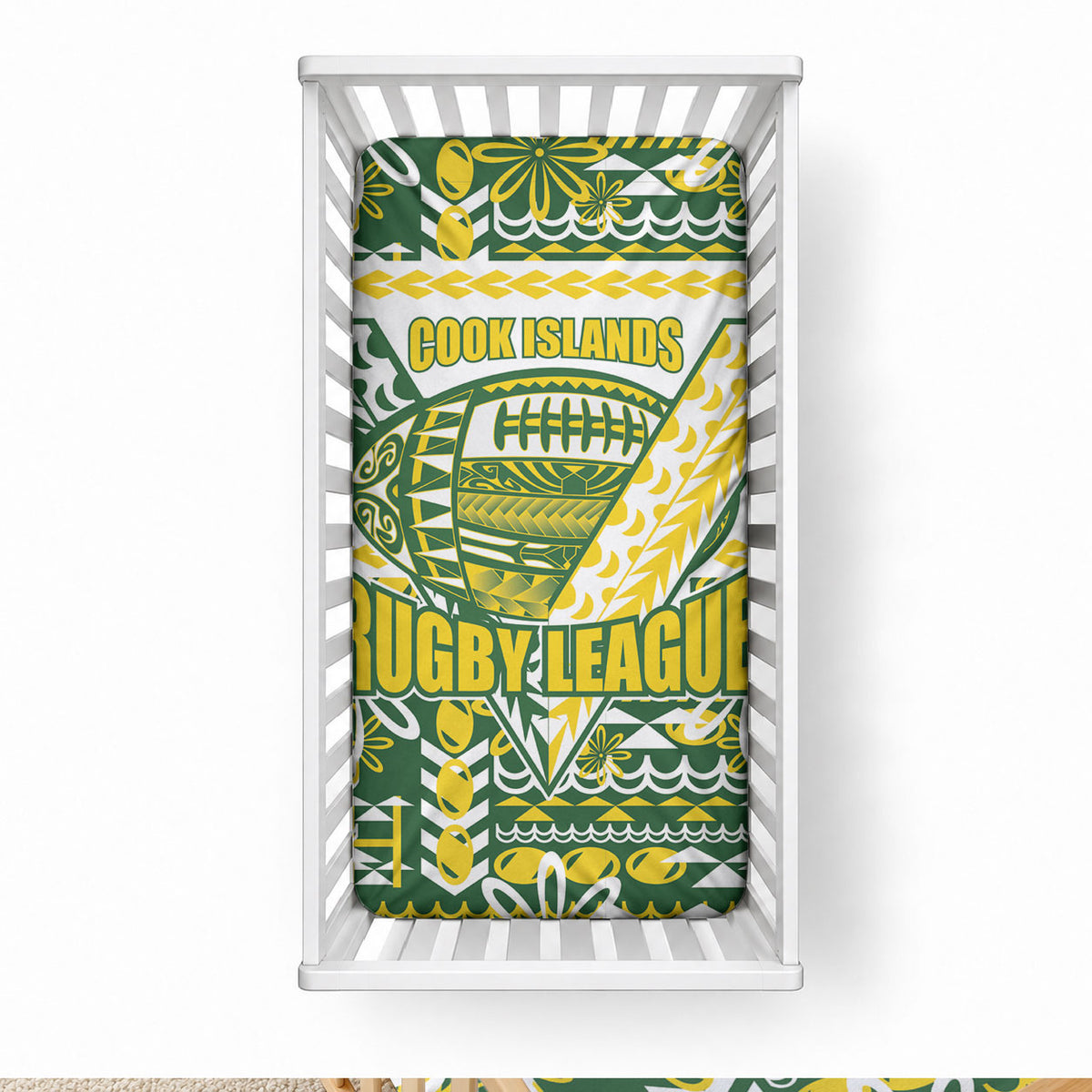 Cook Islands Island Floral Baby Bed Cover Green Traditional Kuki's Geometric Pattern LT9 28 × 52 in Green - Polynesian Pride