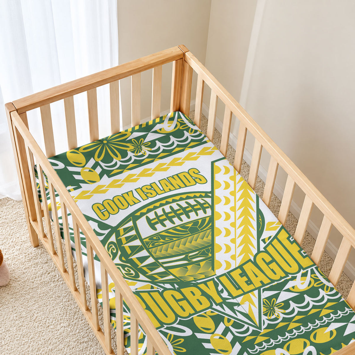Cook Islands Island Floral Baby Bed Cover Green Traditional Kuki's Geometric Pattern LT9 - Polynesian Pride