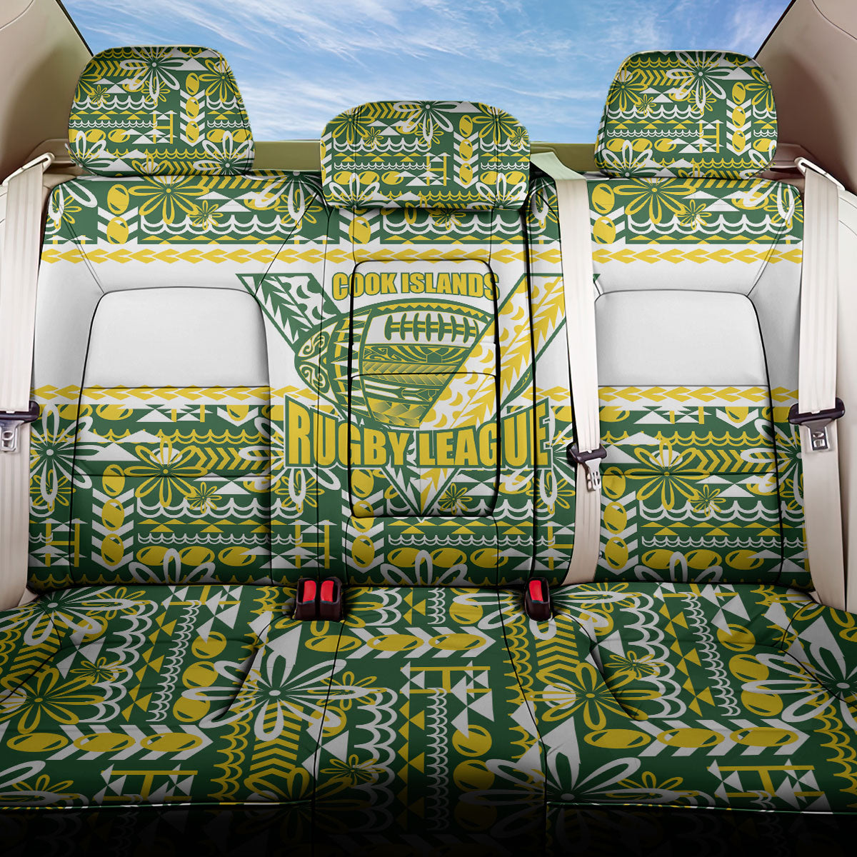 Cook Islands Island Floral Back Car Seat Cover Green Traditional Kuki's Geometric Pattern LT9 One Size Green - Polynesian Pride