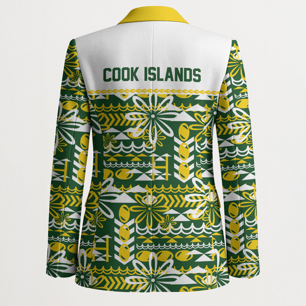 Cook Islands Island Floral Blazer Green Traditional Kuki's Geometric Pattern LT9 - Polynesian Pride
