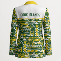 Cook Islands Island Floral Blazer Green Traditional Kuki's Geometric Pattern LT9 - Polynesian Pride